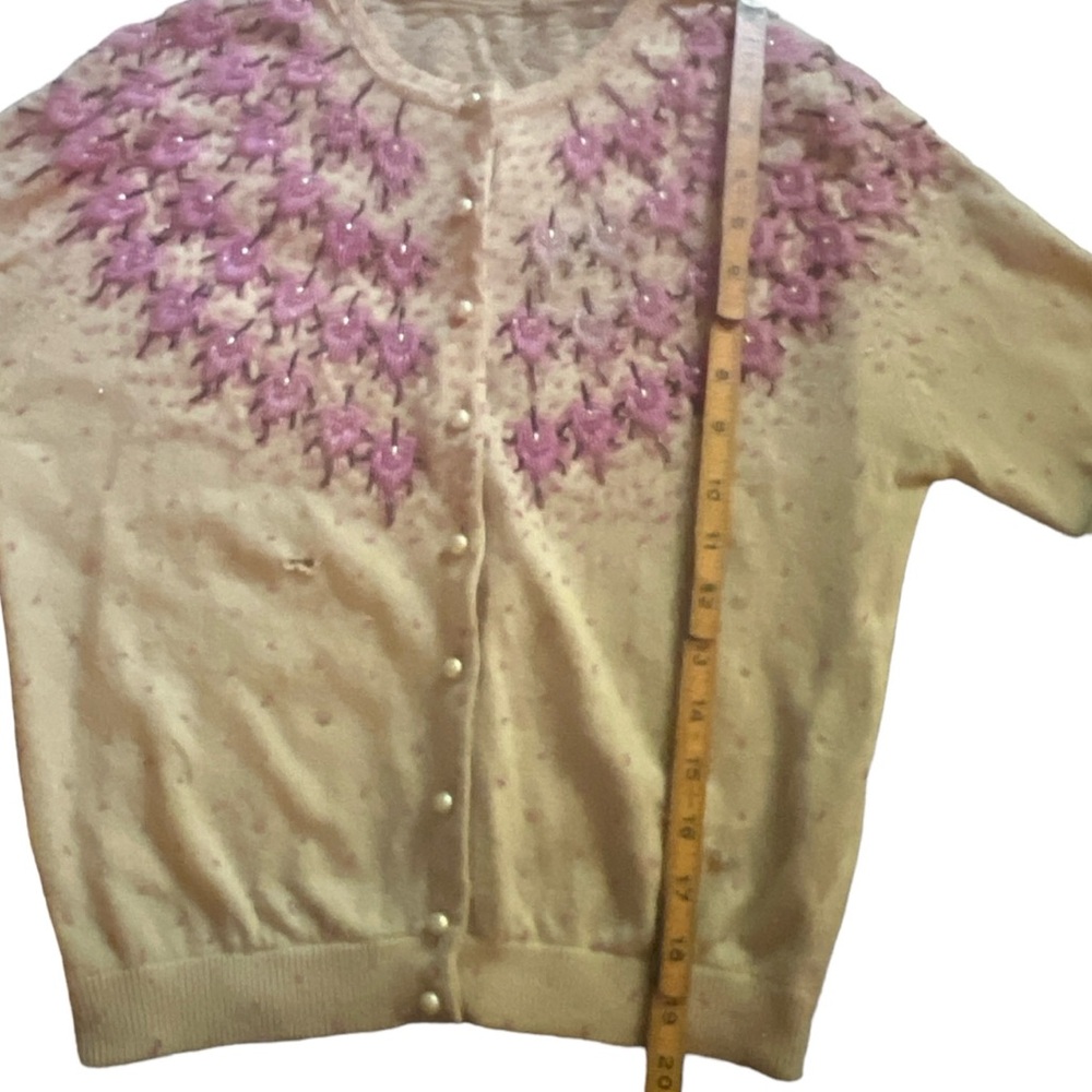 Stunning 1950’s Highly Detailed Hand Beaded Cardigan, Sweater Girl Knit Top - Picture 11 of 14